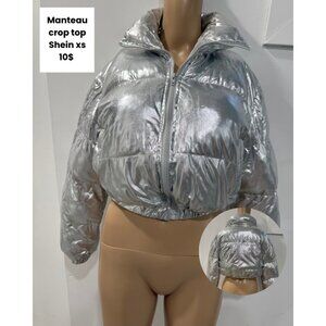 Shein Silver Crop Puffer Jacket – XS